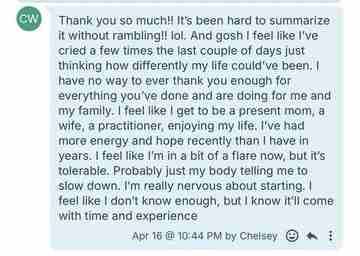 Client testimonial shared with The Detox Warrior 12